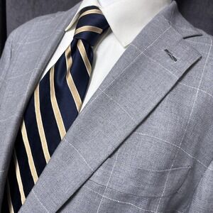 Atelier Munro Sport Coat 44L Gray Italian Linen Solbiati Nobel Windowpane Blazer